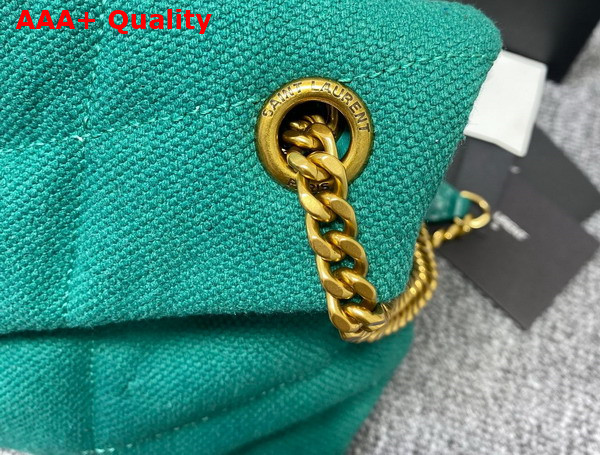 Saint Laurent Puffer Small Chain Bag in Green Canvas and Smooth Leather Replica