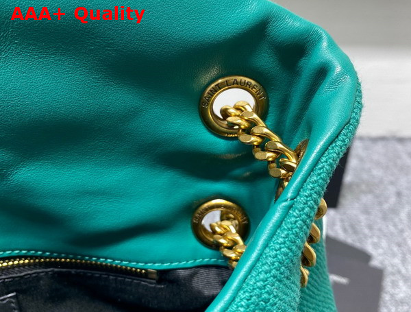 Saint Laurent Puffer Small Chain Bag in Green Canvas and Smooth Leather Replica