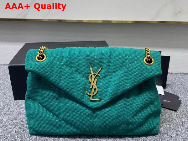 Saint Laurent Puffer Small Chain Bag in Green Canvas and Smooth Leather Replica