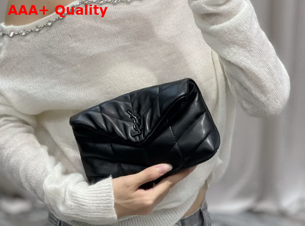 Saint Laurent Puffer Small Pouch in Black Quilted Lambskin Replica