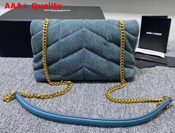 Saint Laurent Puffer Toy Bag in Canvas and Smooth Leather Light Blue Replica