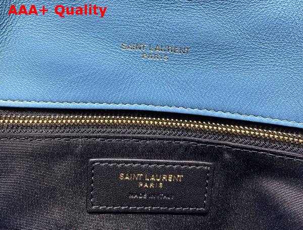 Saint Laurent Puffer Toy Bag in Canvas and Smooth Leather Light Blue Replica