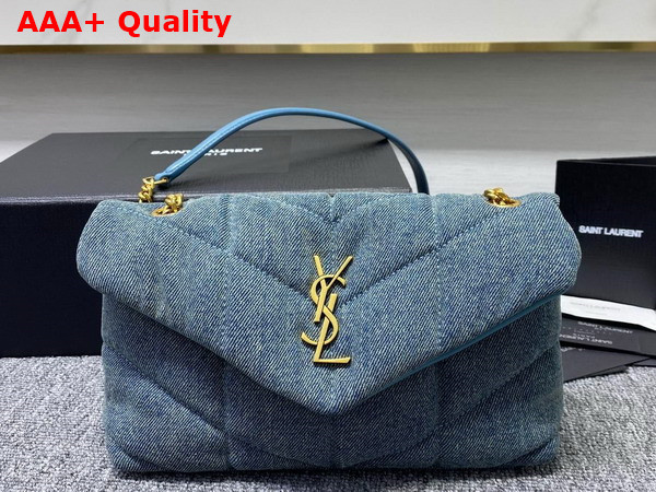 Saint Laurent Puffer Toy Bag in Canvas and Smooth Leather Light Blue Replica