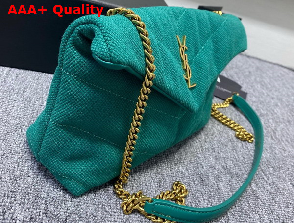 Saint Laurent Puffer Toy Bag in Green Canvas and Smooth Leather Replica