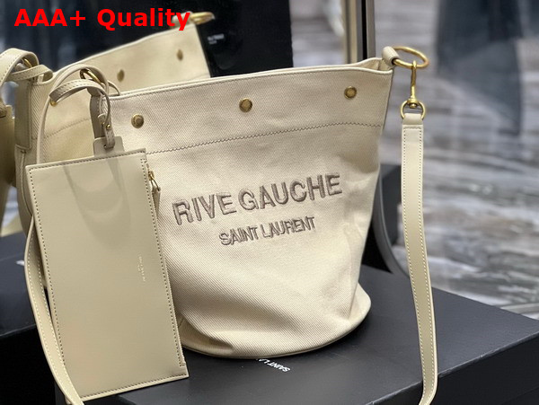 Saint Laurent Rive Gauche Bucket Bag in Linen Beige Sea Salt Replica