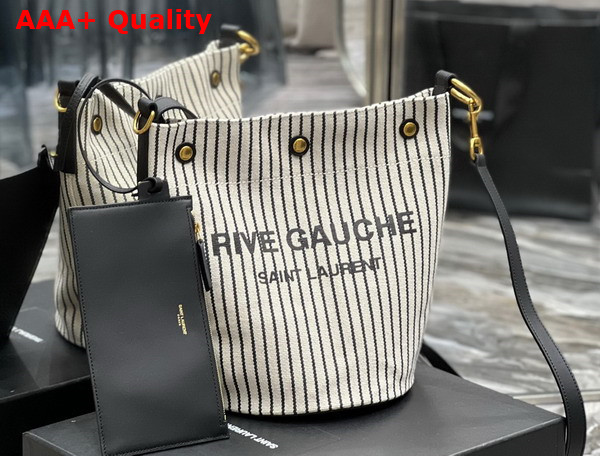 Saint Laurent Rive Gauche Bucket Bag in Striped Canvas and Leather Cream Et Noir Replica