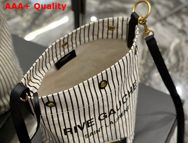 Saint Laurent Rive Gauche Bucket Bag in Striped Canvas and Leather Cream Et Noir Replica