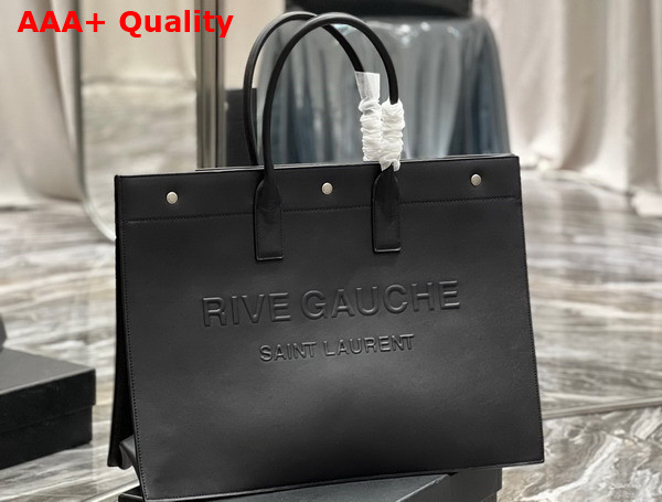 Saint Laurent Rive Gauche Large Tote Bag in Black Smooth Leather Replica