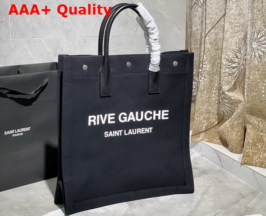 Saint Laurent Rive Gauche N S Shopping Bag in Linen and Cotton Black Linen Replica