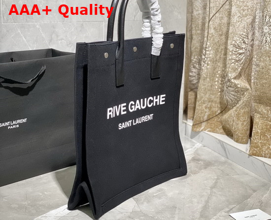 Saint Laurent Rive Gauche N S Shopping Bag in Linen and Cotton Black Linen Replica