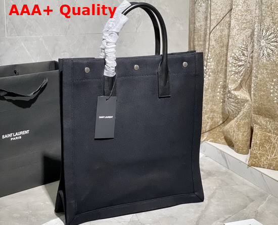 Saint Laurent Rive Gauche N S Shopping Bag in Linen and Cotton Black Linen Replica