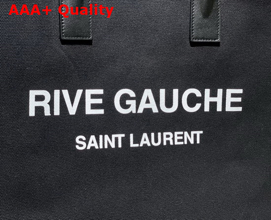 Saint Laurent Rive Gauche N S Shopping Bag in Linen and Cotton Black Linen Replica