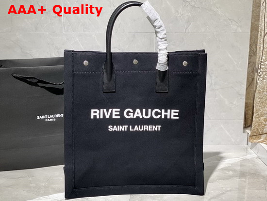 Saint Laurent Rive Gauche N S Shopping Bag in Linen and Cotton Black Linen Replica