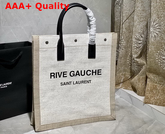 Saint Laurent Rive Gauche N S Shopping Bag in Linen and Cotton White Linen Replica