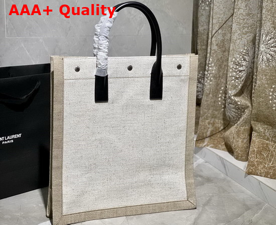 Saint Laurent Rive Gauche N S Shopping Bag in Linen and Cotton White Linen Replica