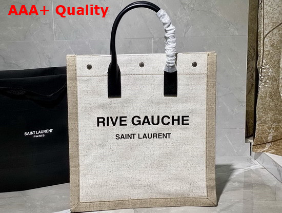 Saint Laurent Rive Gauche N S Shopping Bag in Linen and Cotton White Linen Replica