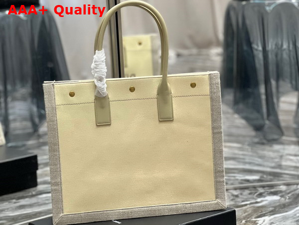 Saint Laurent Rive Gauche Small Tote Bag in Linen and Leather Beige Sea Salt Replica