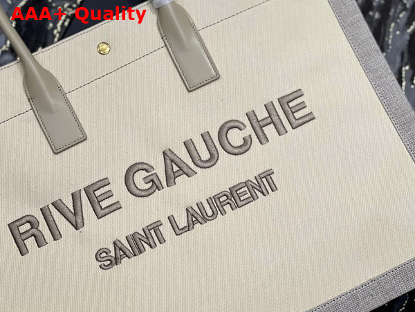 Saint Laurent Rive Gauche Tote Bag in Linen and Smooth Leather Beige Sea Salt Replica