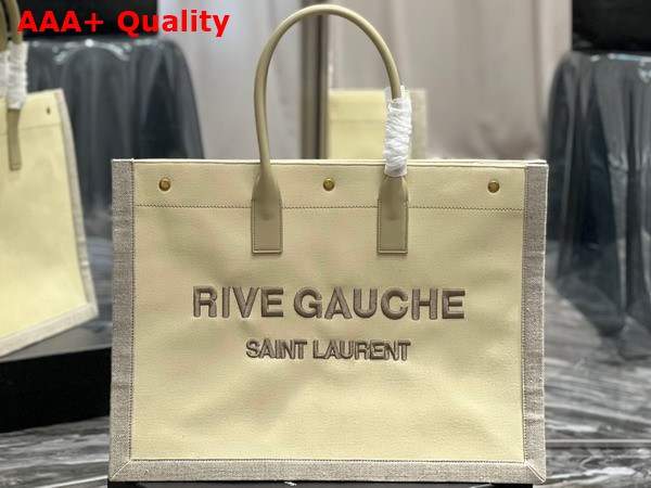 Saint Laurent Rive Gauche Tote Bag in Linen and Smooth Leather Beige Sea Salt Replica