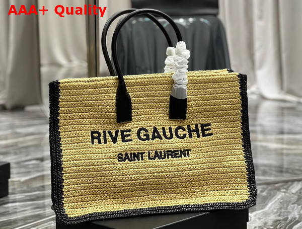 Saint Laurent Rive Gauche Tote Bag in Raffia and Leather Beige Naturel Replica