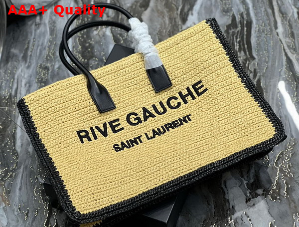 Saint Laurent Rive Gauche Tote Bag in Raffia and Leather Beige Naturel Replica