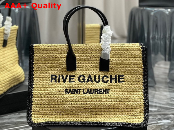 Saint Laurent Rive Gauche Tote Bag in Raffia and Leather Beige Naturel Replica