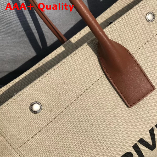 Saint Laurent Rive Gauche Tote Bag in White Linen and Cognac Leather Replica