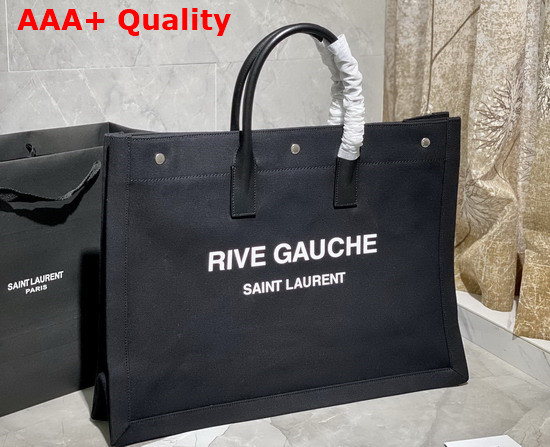 Saint Laurent Rive Gauche Tote Linen and Leather Black and White Replica