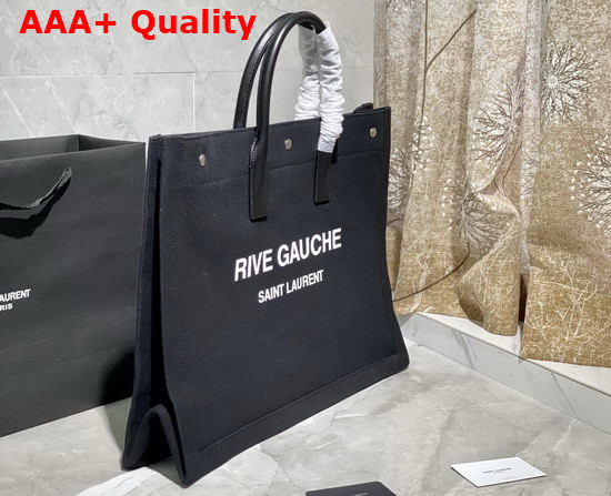 Saint Laurent Rive Gauche Tote Linen and Leather Black and White Replica