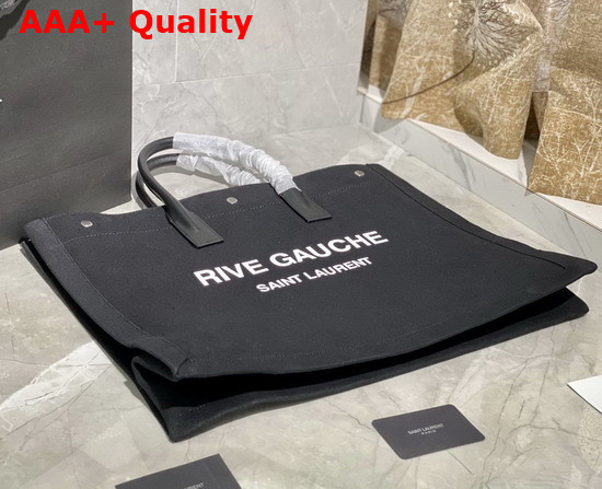 Saint Laurent Rive Gauche Tote Linen and Leather Black and White Replica