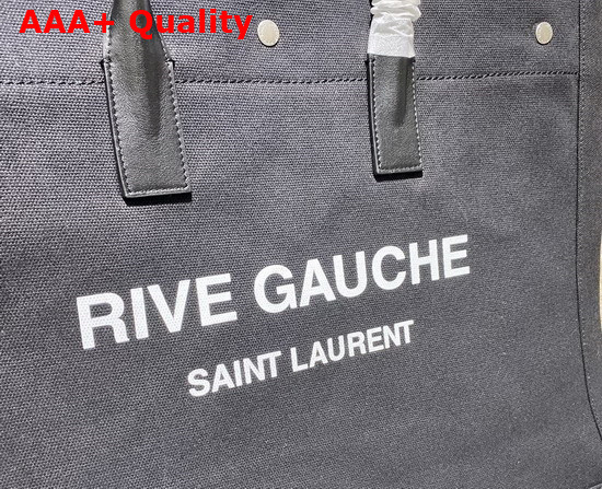 Saint Laurent Rive Gauche Tote Linen and Leather Black and White Replica