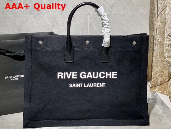 Saint Laurent Rive Gauche Tote Linen and Leather Black and White Replica