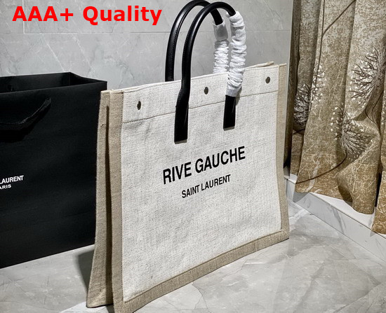 Saint Laurent Rive Gauche Tote Linen and Leather White Linen Replica