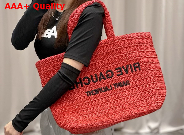 Saint Laurent Rive Gauche Tote in Red Raffia Replica