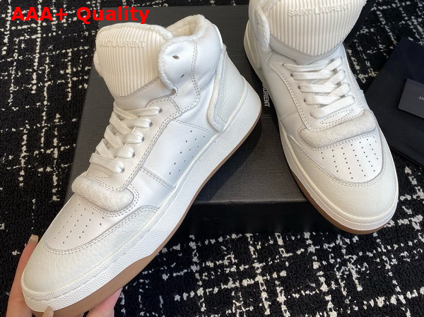 Saint Laurent SL 80 Mid Top Sneakers in Vintage White Smooth and Grained Leather Replica