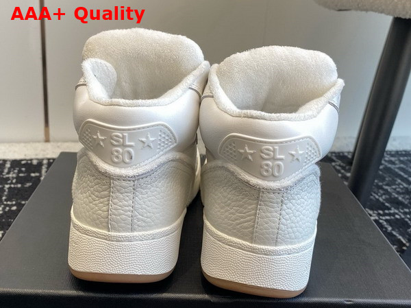 Saint Laurent SL 80 Mid Top Sneakers in Vintage White Smooth and Grained Leather Replica