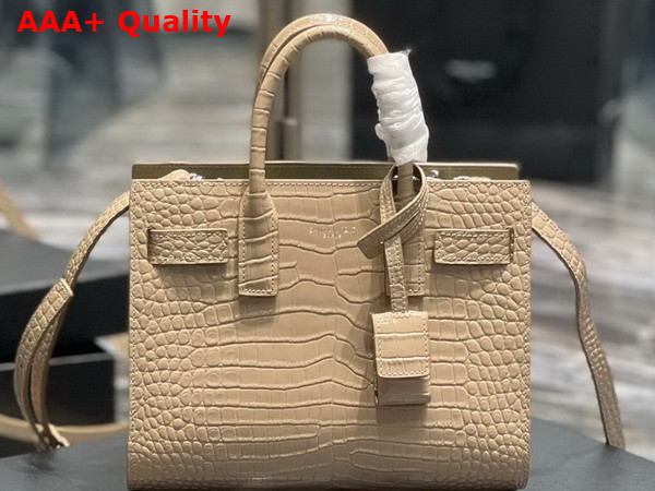 Saint Laurent Sac De Jour Nano Bag in Dark Beige Crocodile Embossed Leather Replica