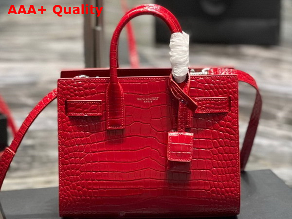 Saint Laurent Sac De Jour Nano Bag in Red Crocodile Embossed Leather Replica