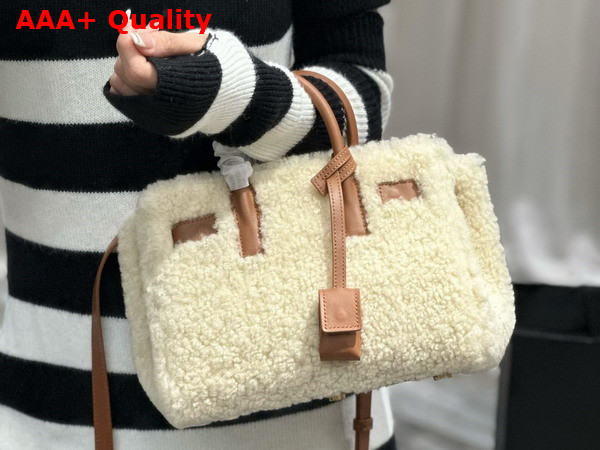 Saint Laurent Sac De Jour Nano in Merino Shearling and Smooth Leather Natural Beige Brick Replica