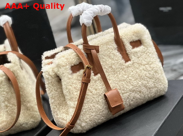 Saint Laurent Sac De Jour Nano in Merino Shearling and Smooth Leather Natural Beige Brick Replica