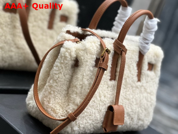 Saint Laurent Sac De Jour Nano in Merino Shearling and Smooth Leather Natural Beige Brick Replica