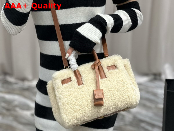 Saint Laurent Sac De Jour Nano in Merino Shearling and Smooth Leather Natural Beige Brick Replica