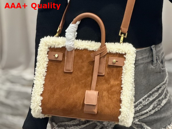 Saint Laurent Sac de Jour Nano in Suede and Shearling Dark Cigar and Natural Beige Replica