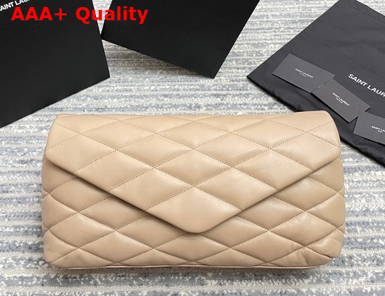 Saint Laurent Sade Puffer Envelope Clutch in Dark Beige Lambskin Replica