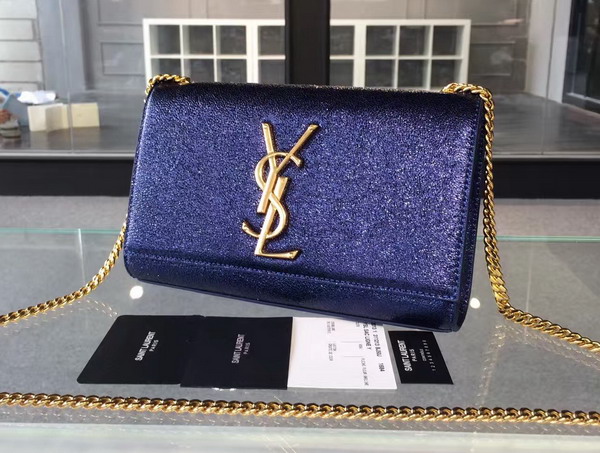 Saint Laurent Satchel in Blue Grained Metallic Leather for Sale