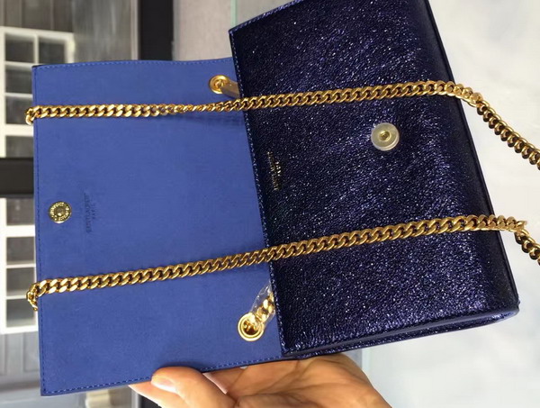 Saint Laurent Satchel in Blue Grained Metallic Leather for Sale