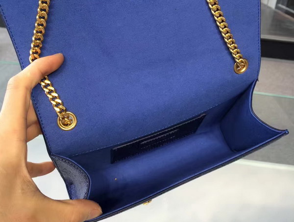 Saint Laurent Satchel in Blue Grained Metallic Leather for Sale