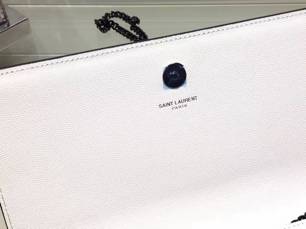 Saint Laurent Satchel in Dove White and Black Grain De Poudre Textured Leather For Sale