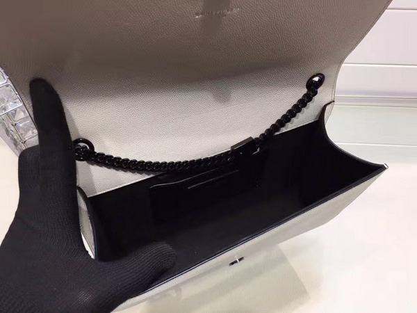 Saint Laurent Satchel in Dove White and Black Grain De Poudre Textured Leather For Sale