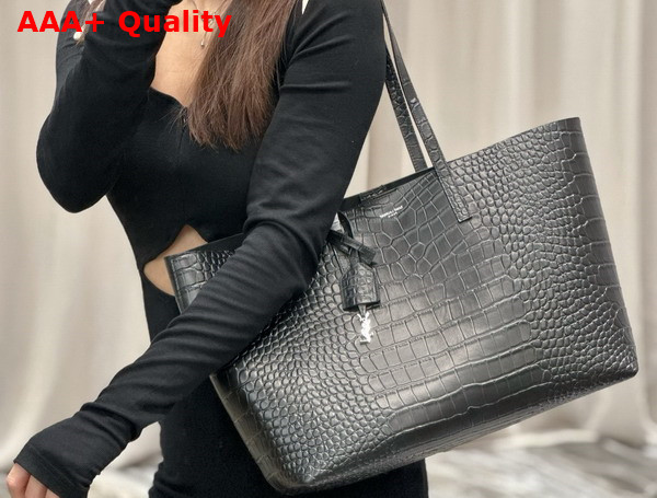 Saint Laurent Shopping Bag in Black Crocolile Embossed Leather Replica